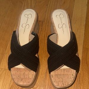 Jessica Simpson Black and Tan Woven Sandals